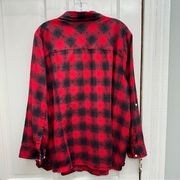 Tommy Hilfiger black red buffalo plaid long sleeve button down shirt women's 2x - Picture 3 of 5